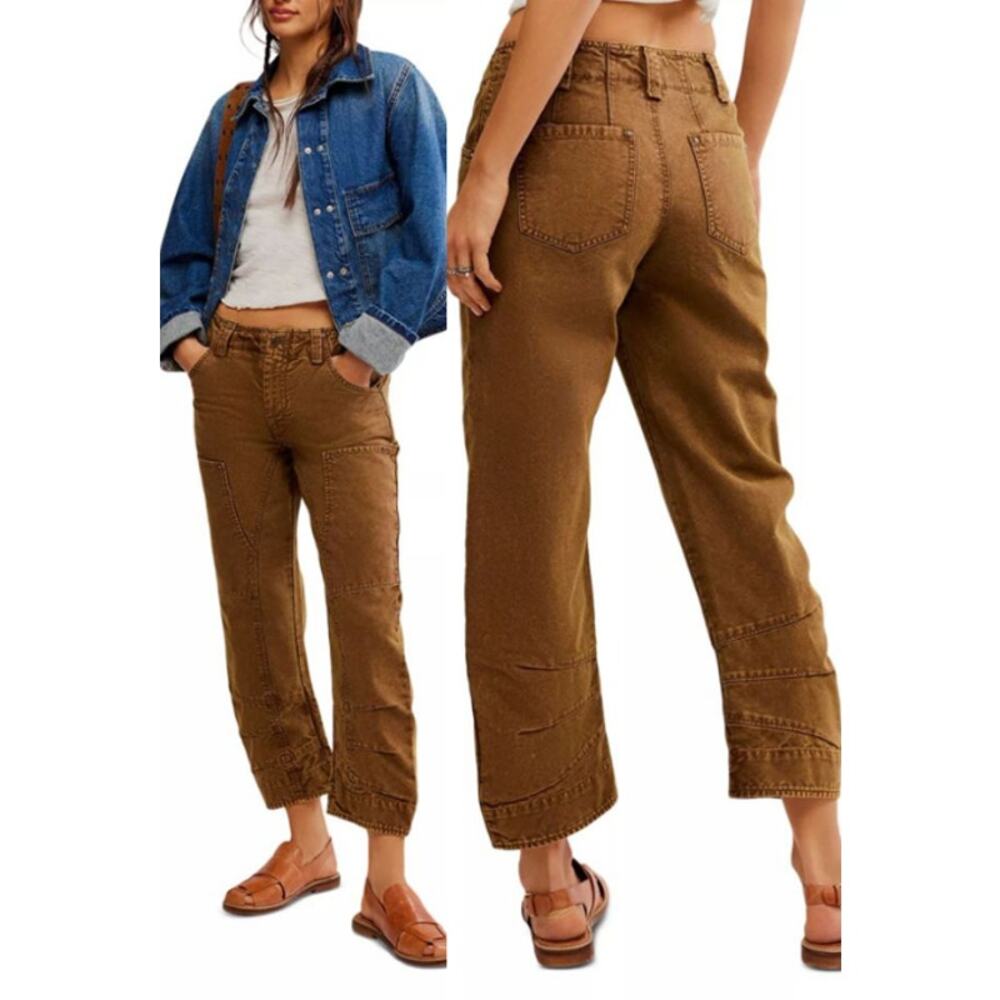 Free People We‎ The Free Supersonic Slim Barrel Pants Brown Women's Size 0 NWT